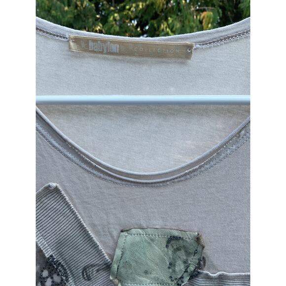 Babylon Collection Womens Taupe Skull Sequin Cotton/Silk Short Sleeve Shirt SZ M - Picture 5 of 8